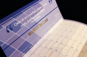 A custom business calendar sent in the mail as a part of a direct mail marketing campaign.